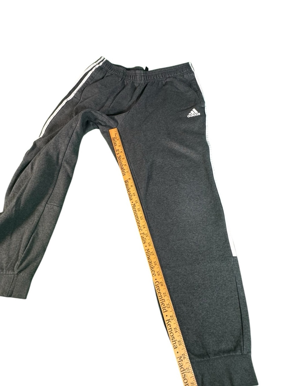 Adidas Men's Jogger Sweatpants Gray 3 Stripe Fleece Lined Athletic Pants Large - Picture 4 of 11